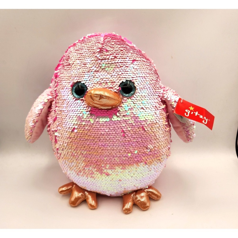 Gitzy Plush Easter Stuffed Chick 11" Toy Pillow Pink Sequins New with Tags